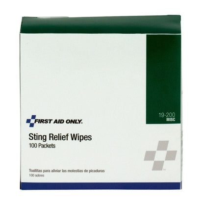 First Aid Only Sting Relief Wipes, 100 Per Box