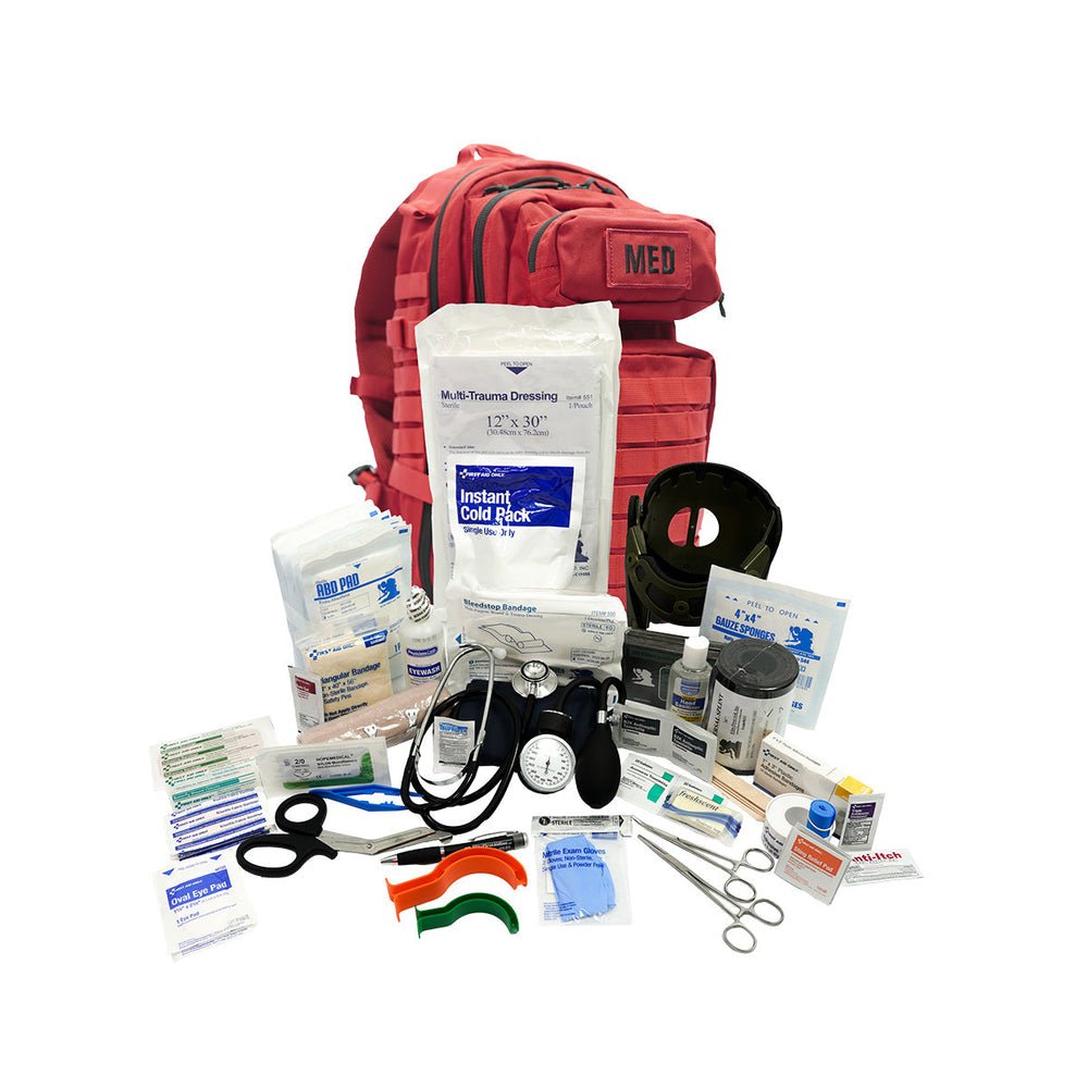 Elite First Aid Tactical Trauma First Aid Backpack - Red