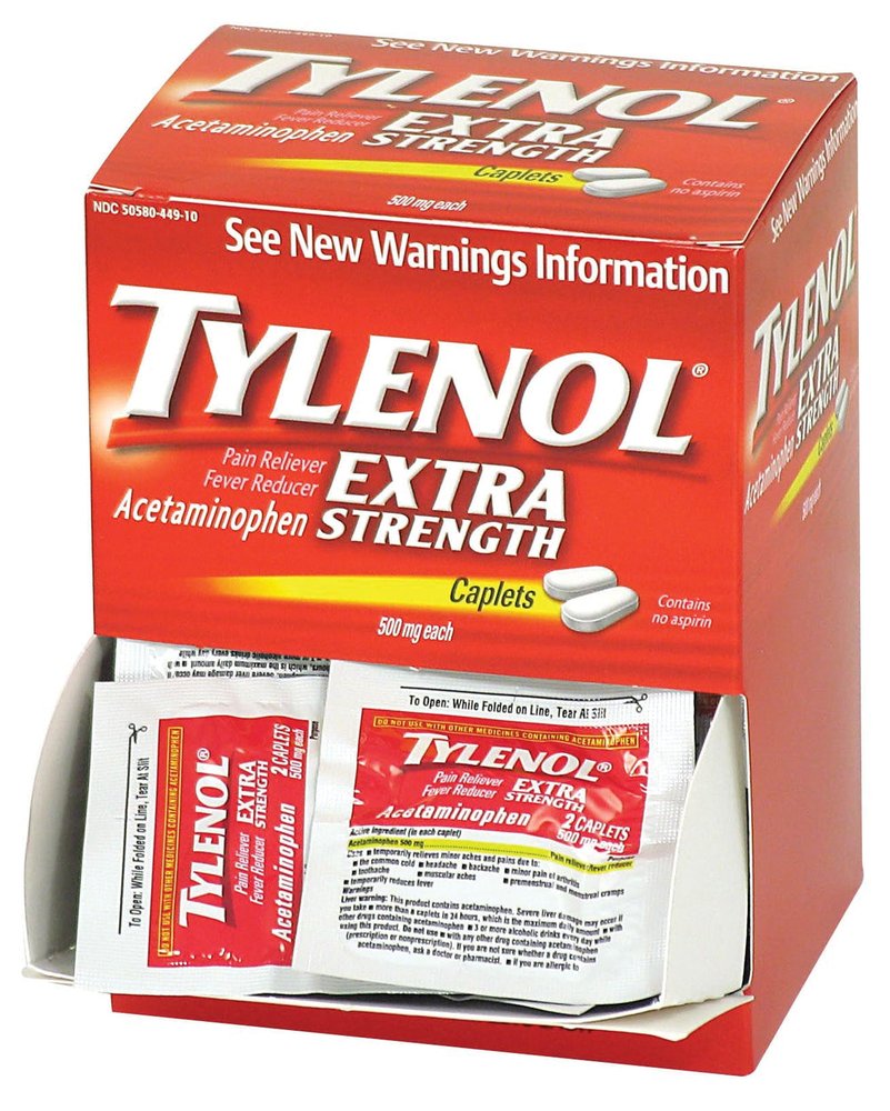 PhysiciansCare Tylenol Extra Strength Acetaminophen 50 Individually wrapped packets of medication containing two tablets, 500mg.