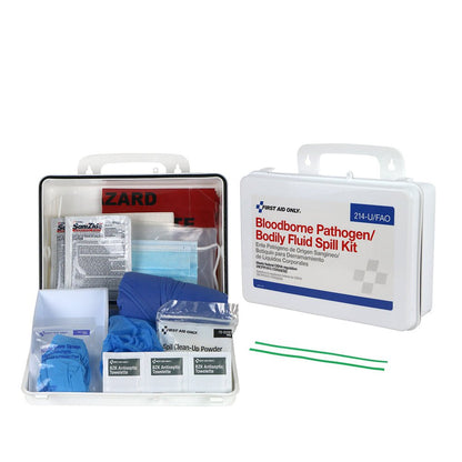 First Aid Only Wall-mount Bloodborne Pathogen (BBP) and Bodily Fluid Spill Kit in Plastic Carry Case, OSHA, 24 Pieces, White