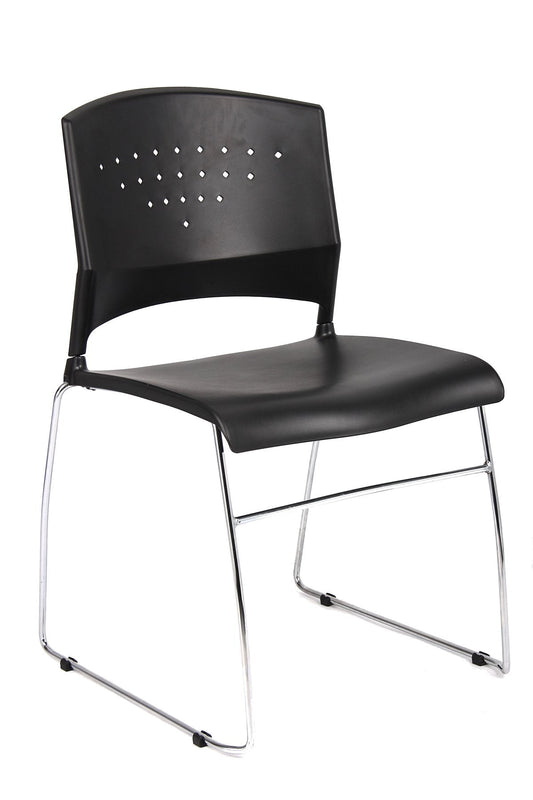 Boss Black Stack Chair With Chrome Frame, 1Pc Pack - Black Seat Color - Polypropylene Seat Material - Black Back Color - 1 Each