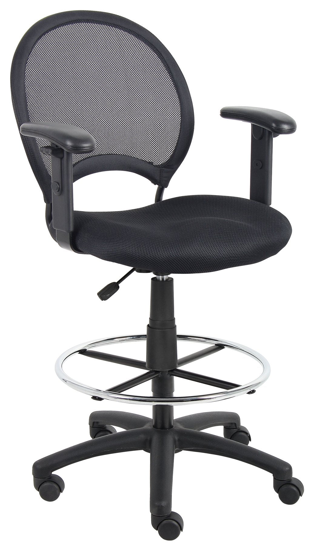 Boss B16216 Drafting Chair - Black Seat Color - Mesh Seat Material - Black Back Color - Ballistic Nylon, Metal Back Material - Black - 1 Each