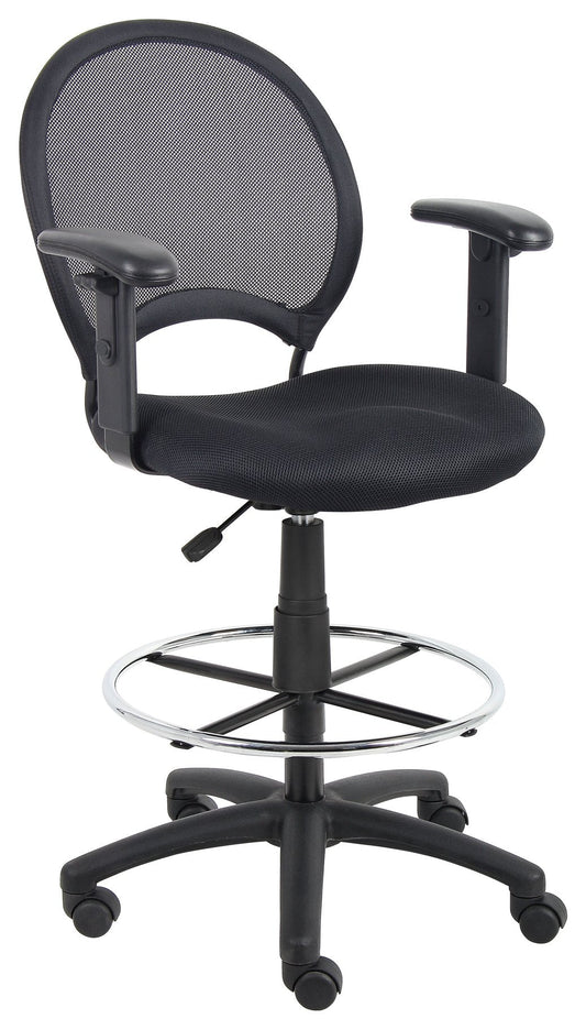 Boss B16216 Drafting Chair - Black Seat Color - Mesh Seat Material - Black Back Color - Ballistic Nylon, Metal Back Material - Black - 1 Each