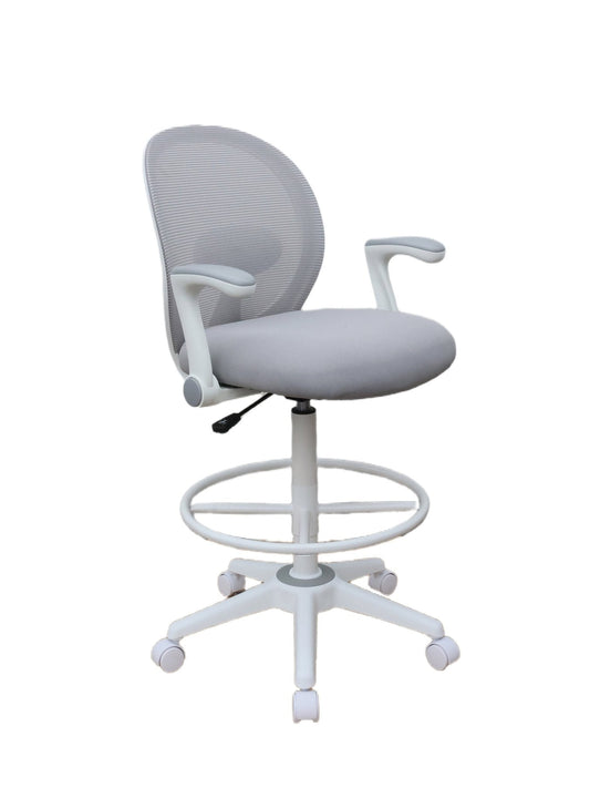 Boss Mesh Flip-Arm Stool - Gray Seat Color - Foam, Fabric Seat Material - Gray Back Color - Mesh Back Material - White Frame Color - 1 Each