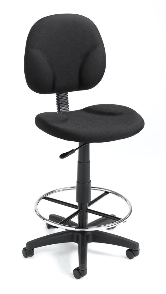 Boss Stand Up Fabric Drafting Stool with Foot Rest, Black - Black Seat Color - Crepe Fabric Seat Material - Black Back Color - 1 Each