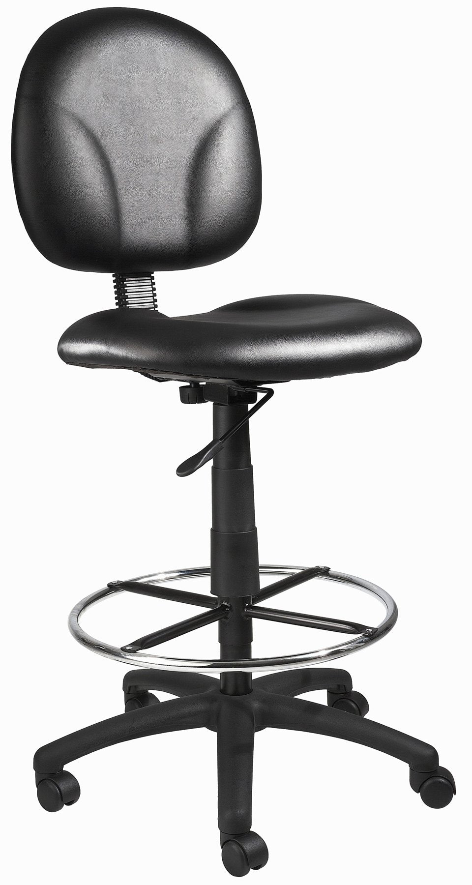 Boss Stand Up Drafting Stool with Foot Rest Black - Black Seat Color - Vinyl Seat Material - Black Back Color - Vinyl Back Material - 1 Each