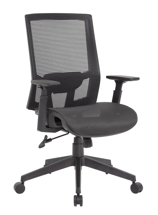 Boss Mesh Task Chair - Black Seat Color - Black Back Color - Black Frame Color - 5-star Base - Mesh - Armrest - 1 Each