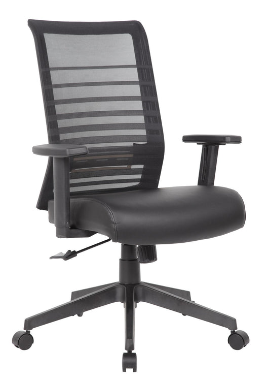 Boss Horizontal Mesh Back Task Chair - Vinyl Seat Material - Mesh Back Material - 5-star Base - Black - Armrest - 1 Each