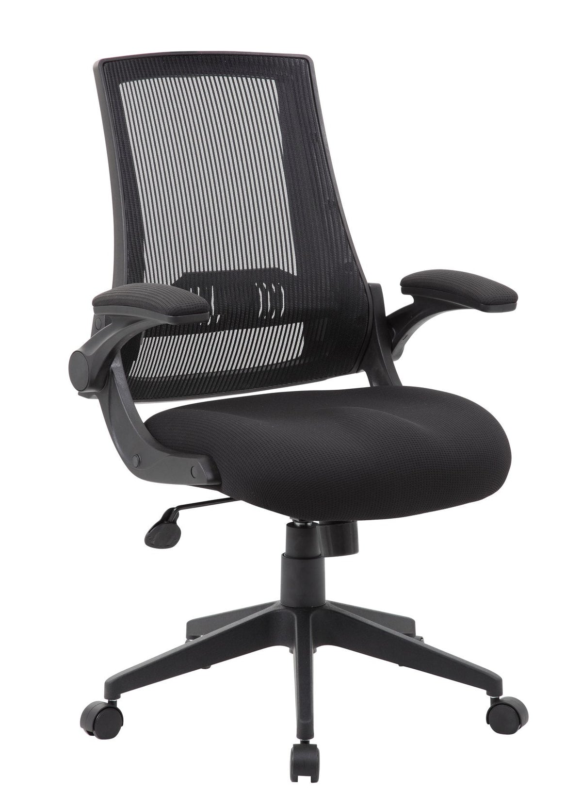 Boss Mesh Back, Flip Arm Task Chair - Black Seat Color - Black Back Color - Black Frame Color - 5-star Base - 1 Each