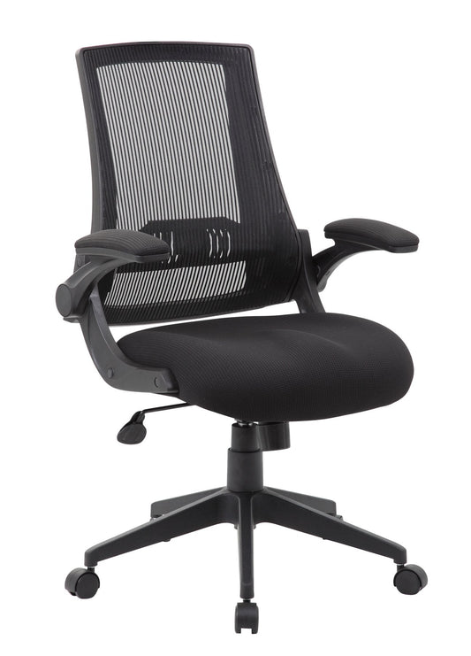 Boss Mesh Back, Flip Arm Task Chair - Black Seat Color - Black Back Color - Black Frame Color - 5-star Base - 1 Each