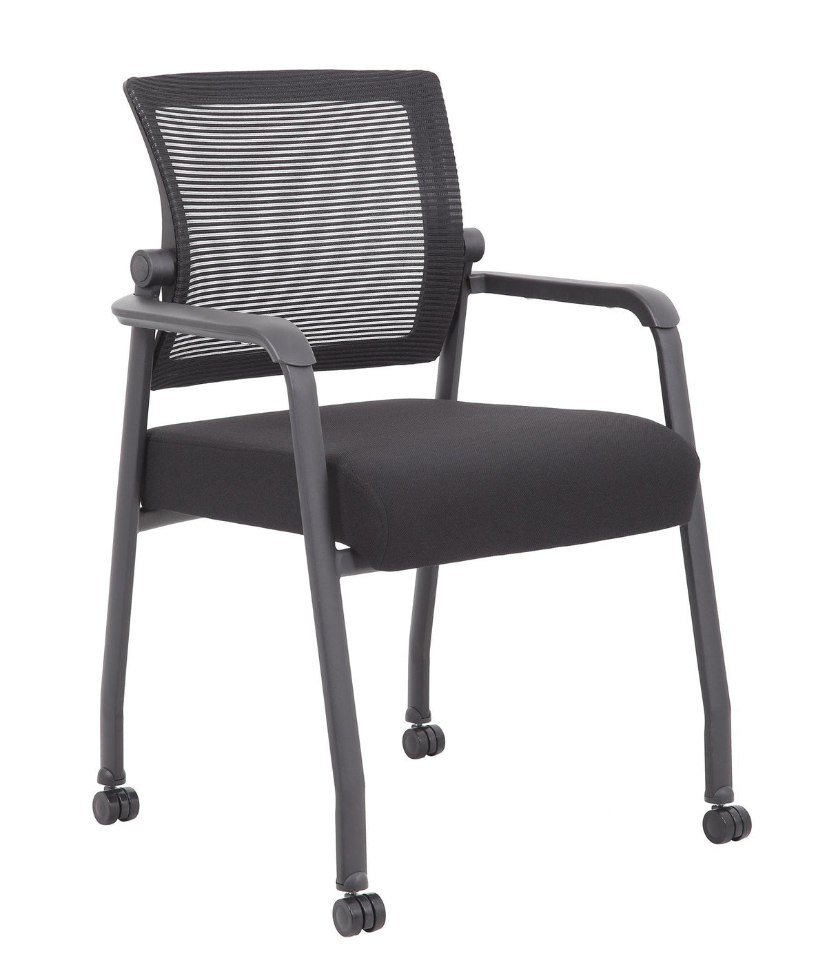Boss Mesh 4-Legged Guest Chair - Black Seat Color - Fabric Seat Material - Black Back Color - Mesh Back Material - Black Frame Color - 1 Each