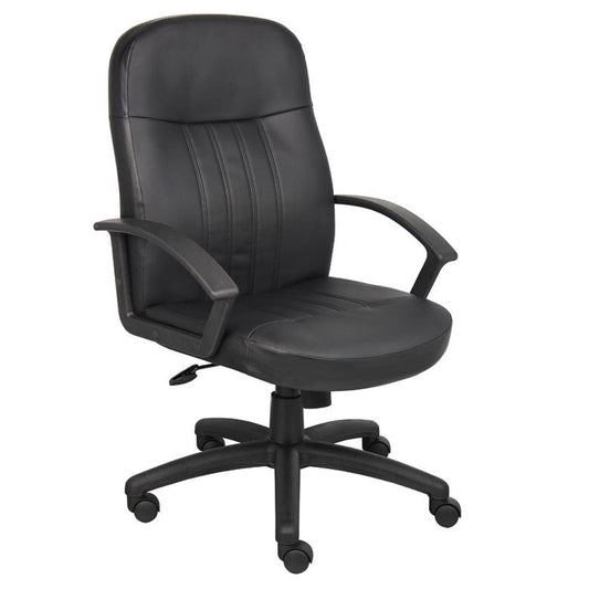 Boss Executive Leather Budget Chair - 5-star Base - Black - Leather, Polyurethane, Fabric - Armrest - 1 Each