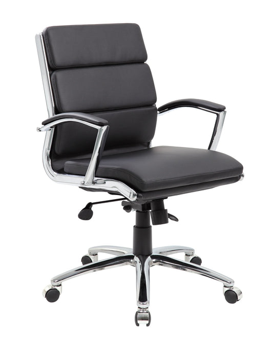Boss Contemporary Executive Midback In Caressoft Plus - Black Seat Color - Vinyl Seat Material - Chrome, Black Frame Color - 1 Each