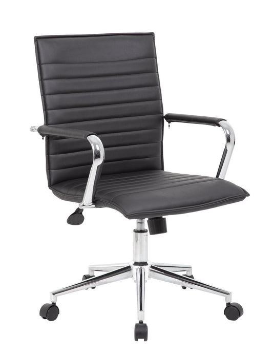Boss Black Vinyl Hospitality Chair - Black Seat Color - Vinyl Seat Material - Black Back Color - Vinyl Back Material - Chrome Frame Color - 1 Each