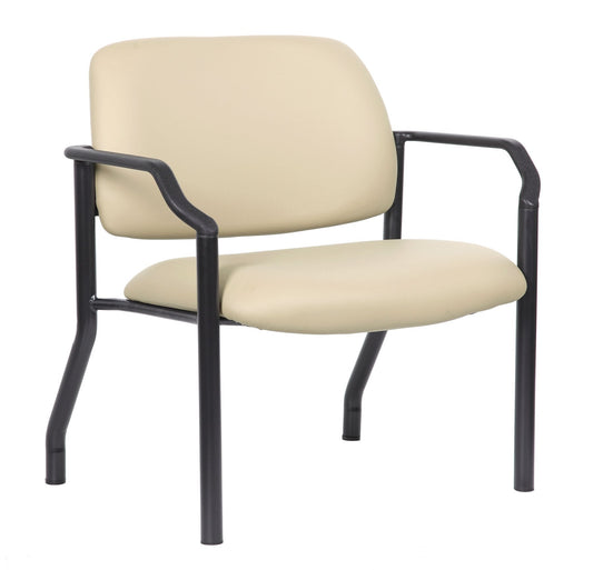 Boss Mid-back Guest Chair - Mid Back - Four-legged Base - Black, Beige - Vinyl - Armrest - 1 Each