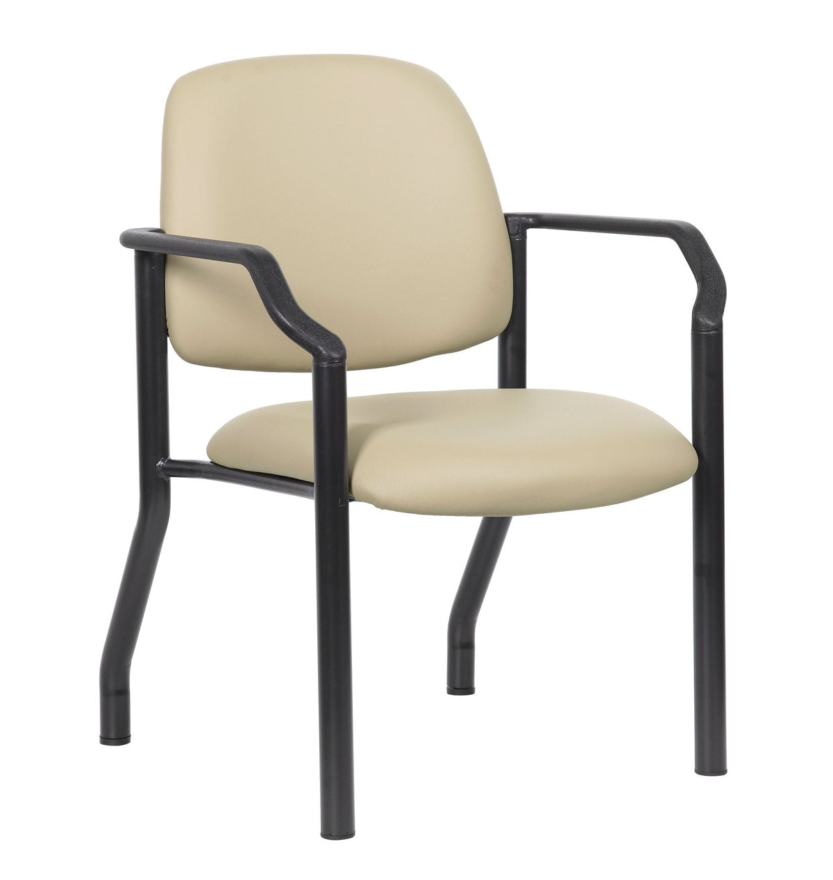 Boss Mid-back Guest Chair - Mid Back - Four-legged Base - Black, Beige - Vinyl - 1 Each